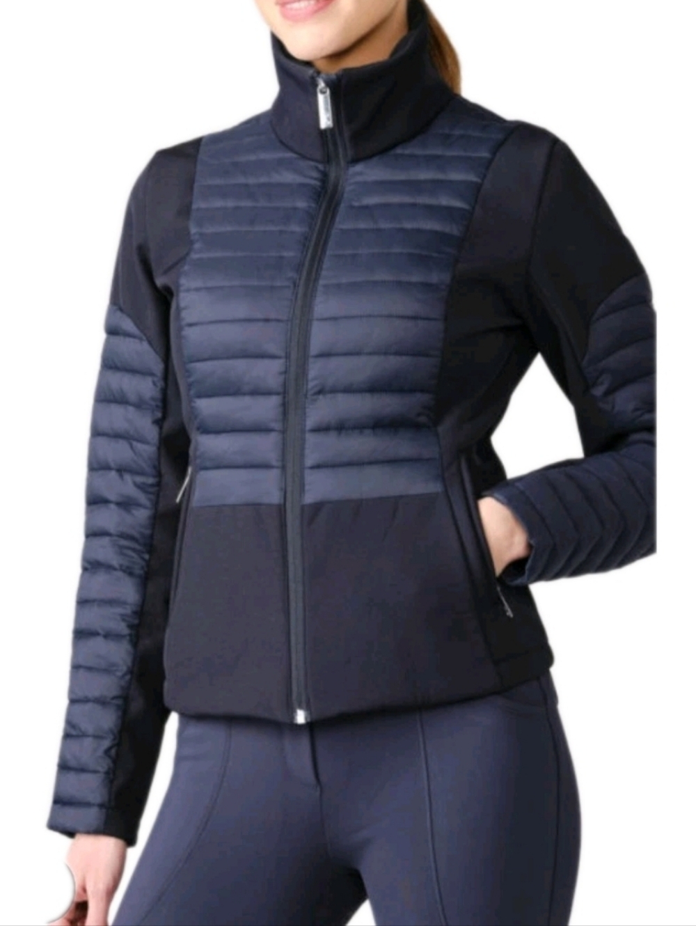 RLX Ralph Lauren Womens Cool Wool Hybrid Jacket Navy Blue Golf Active Running